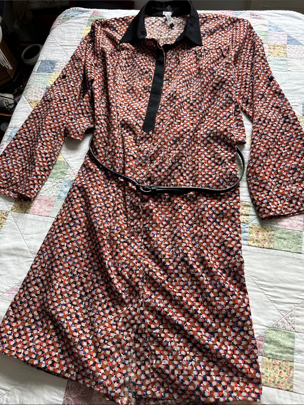 H—Sachin + Babi Rust Multi Geometric Long-Sleeve Shirt Dress